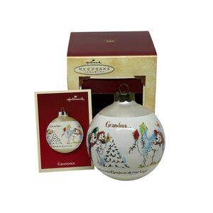 Vintage 2002 Hallmark Keepsake Grandma Glass Ball Ornament Snowman NIB Christmas